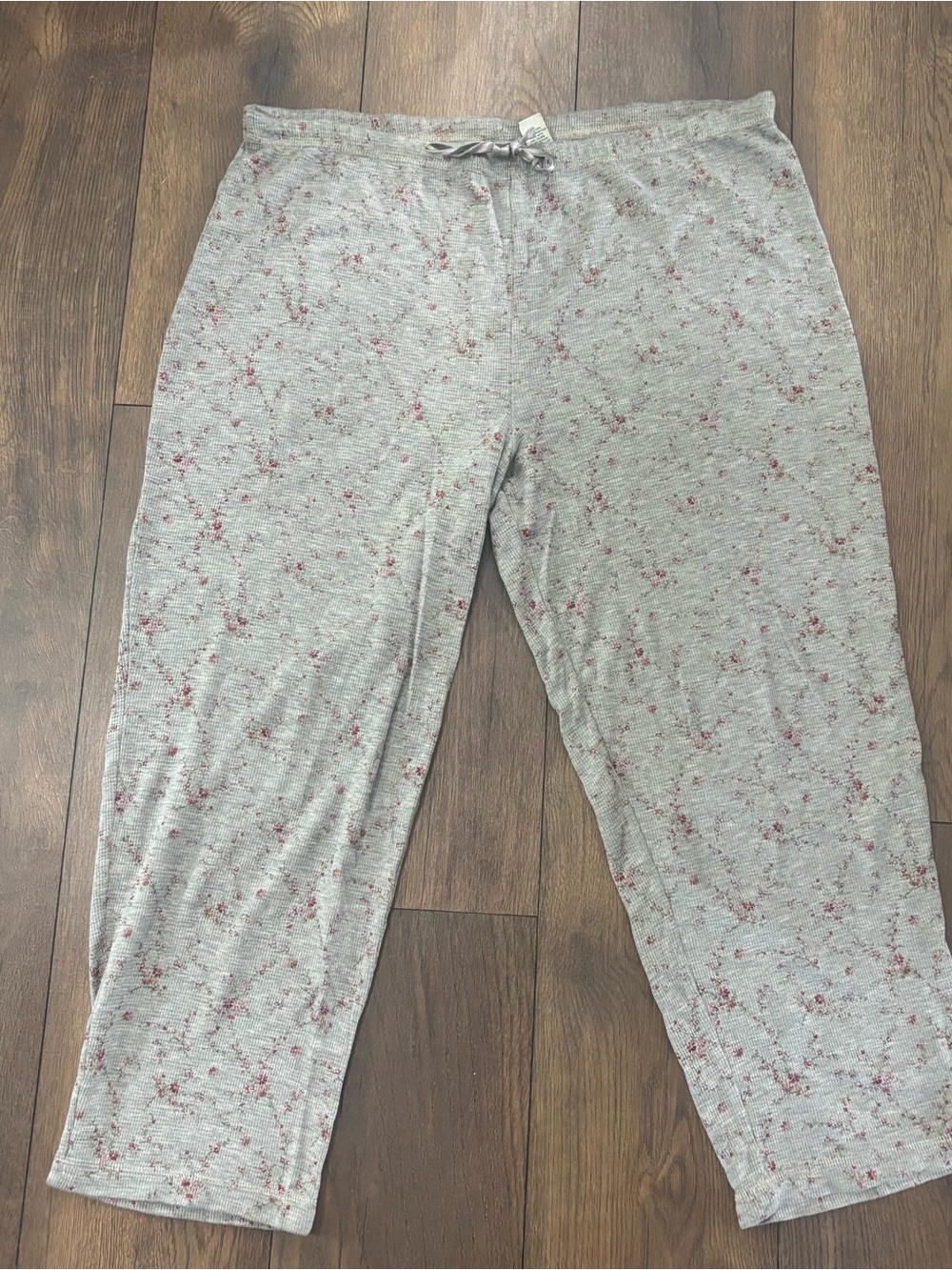 Cherokee Gray Floral Thermal Lounge Pajama Pants, Size Large